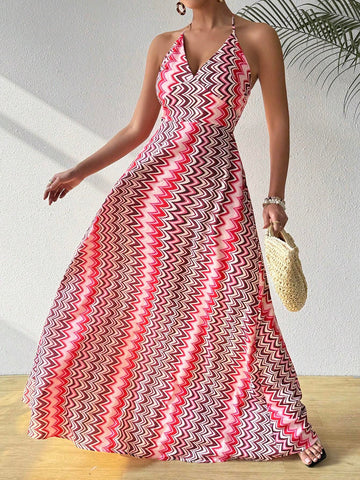 All Over Print Halter Neck Sleeveless Dress