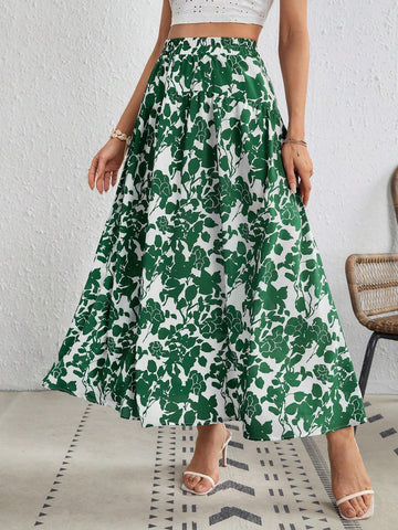 VCAY Allover Floral Print Ruffle Hem Skirt