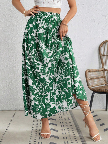 VCAY Allover Floral Print Ruffle Hem Skirt