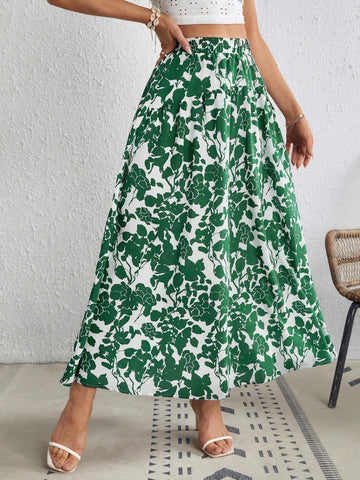 VCAY Allover Floral Print Ruffle Hem Skirt