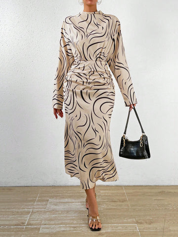 VCAY Allover Print Mock Neck Dress