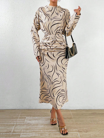 VCAY Allover Print Mock Neck Dress