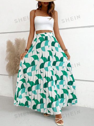 VCAY Allover Print Pleated Skirt