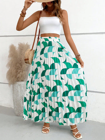VCAY Allover Print Pleated Skirt