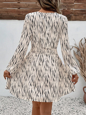 Sleeve Waist A Line Bottom Casual Printed Holiday Dress