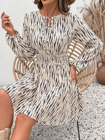 Sleeve Waist A Line Bottom Casual Printed Holiday Dress