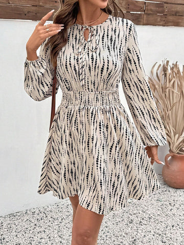 Sleeve Waist A Line Bottom Casual Printed Holiday Dress