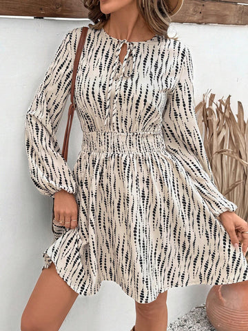 Sleeve Waist A Line Bottom Casual Printed Holiday Dress