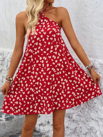Backless Halter Neck Printed A-Line Dress