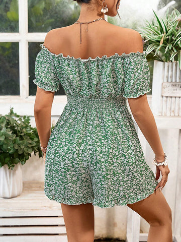 Beachy Off-Shoulder Floral Printed Jumpsuit For Women
