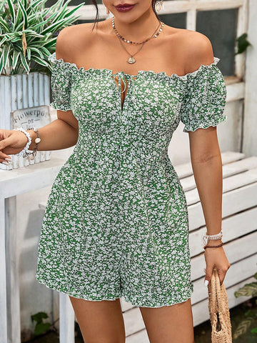 Beachy Off-Shoulder Floral Printed Jumpsuit For Women