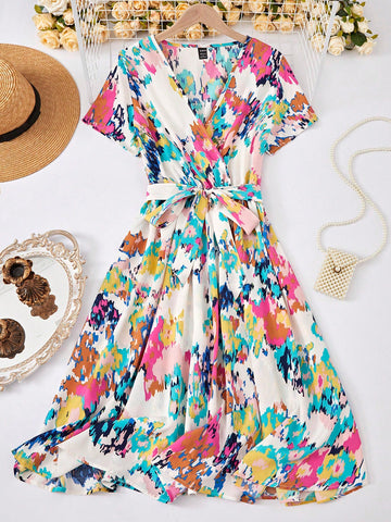 Belted Printed Dress