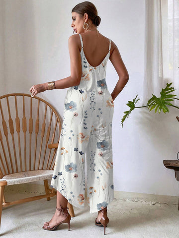 Butterfly Printed Wide-Leg Jumpsuit With Straps
