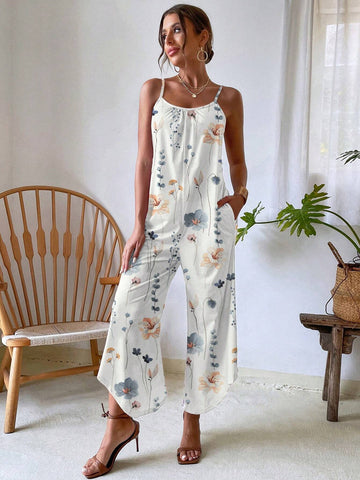 Butterfly Printed Wide-Leg Jumpsuit With Straps