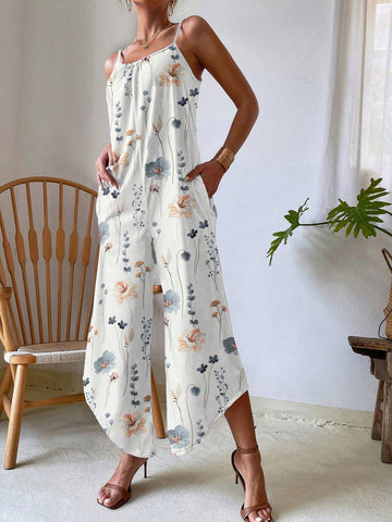 Butterfly Printed Wide-Leg Jumpsuit With Straps