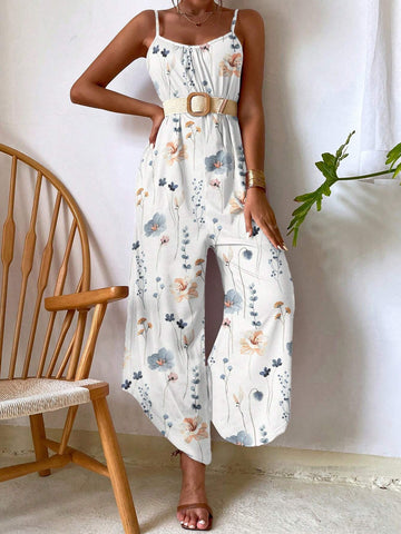 Butterfly Printed Wide-Leg Jumpsuit With Straps