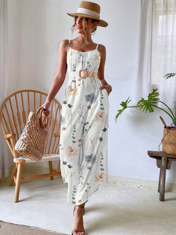 Butterfly Printed Wide-Leg Jumpsuit With Straps