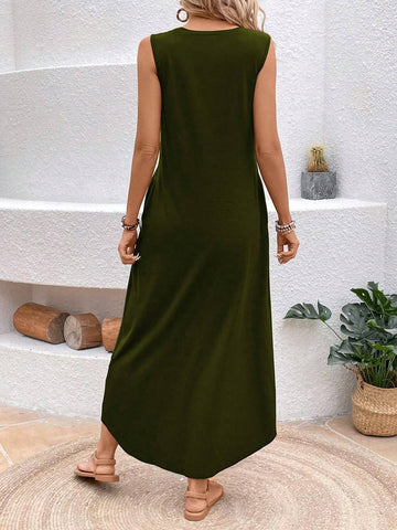 Casual Crew Neck Rainbow Letter Print Sleeveless Dress