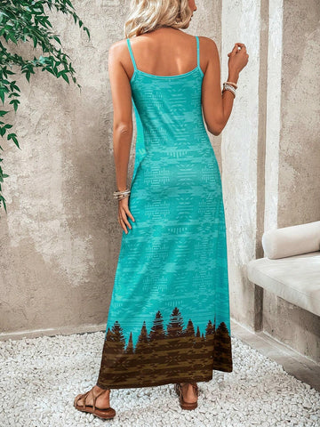 Casual Vacation Style Geometric Print V-Neck Loose Cami Dress