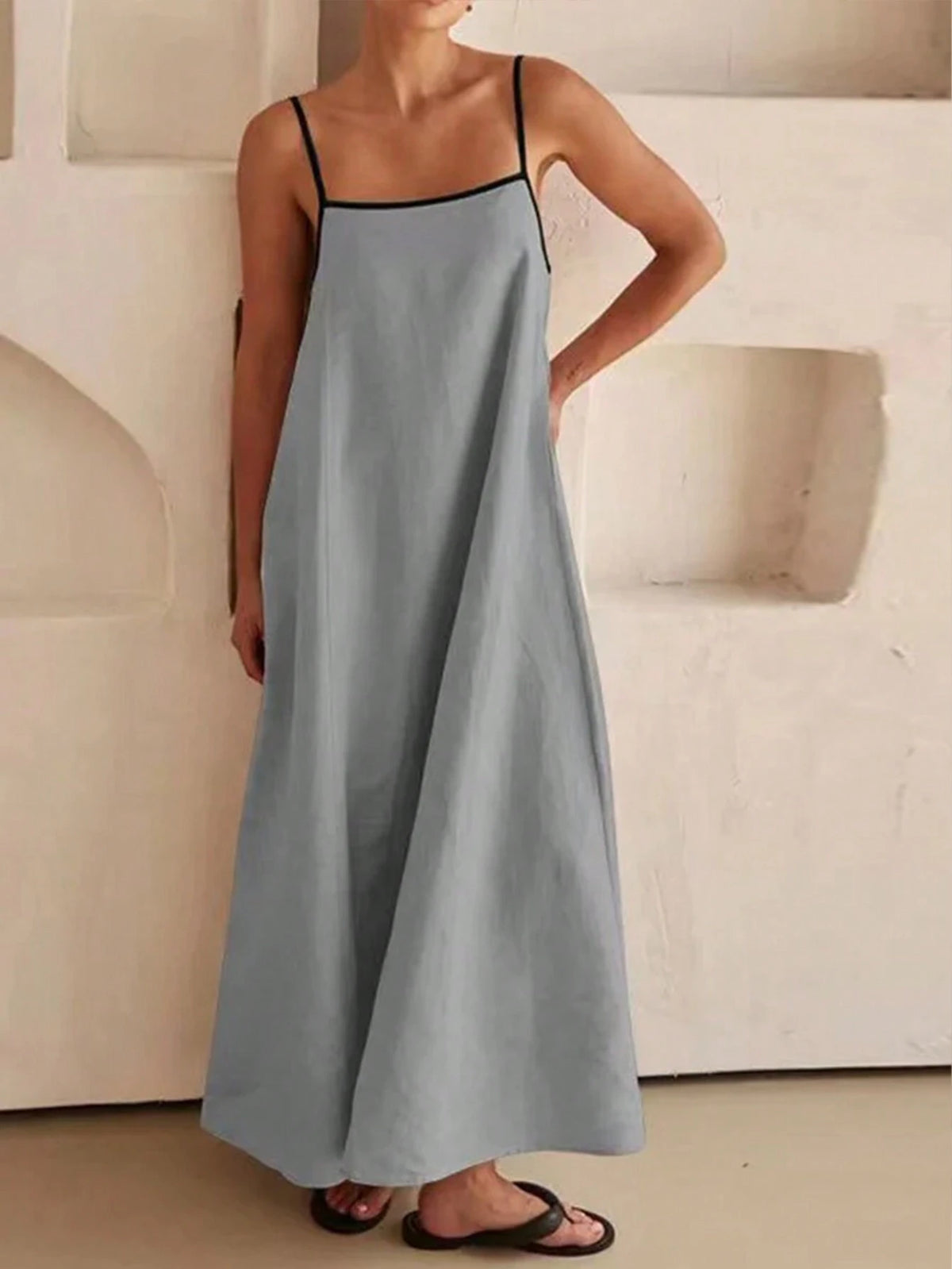 Color-Block Maxi Loose Women's Spaghetti Strap Casual Dress With Contrast Trim