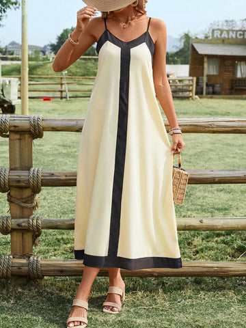 VCAY Color Block Panel Spaghetti Strap Dress