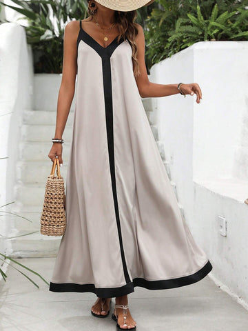 Color Block Spaghetti Strap A-Line Dress