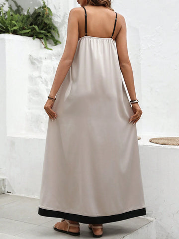 Color Block Spaghetti Strap A-Line Dress