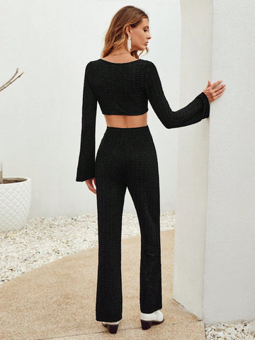 Cut Out Waist Flare Leg Jumpsuit