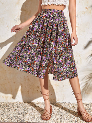 VCAY Ditsy Floral Flare Hem Skirt
