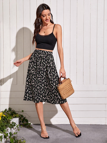 VCAY Ditsy Floral Print Flare Skirt
