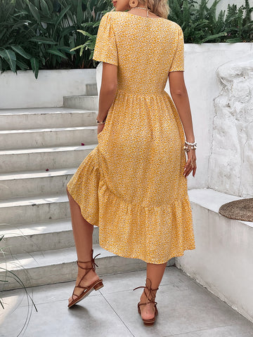 VCAY Ditsy Floral Print Ruffle Hem Dress