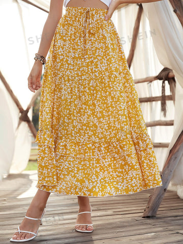 VCAY Ditsy Floral Ruffle Hem Skirt