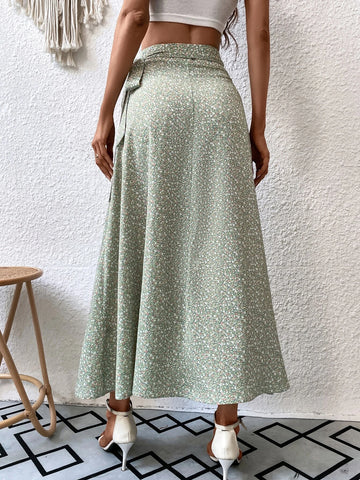 VCAY Ditsy Floral Tie Side Wrap Skirt