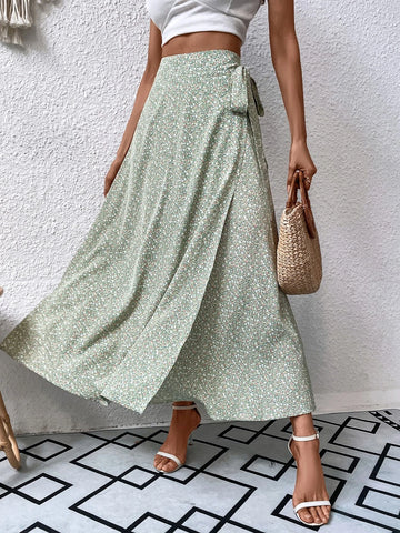 VCAY Ditsy Floral Tie Side Wrap Skirt