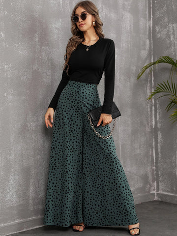 VCAY Dot Print Wide Leg Pants
