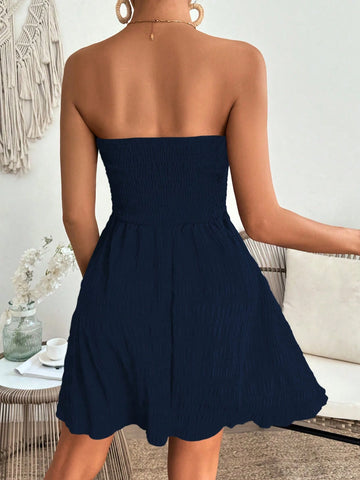 Drawstring Bustier Bodycon Mini Dress, Casual Vacation