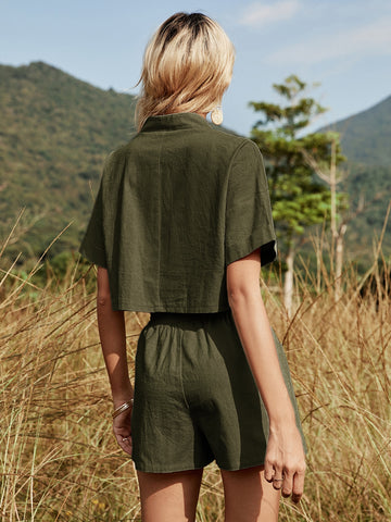 Drop Shoulder Top & Patched Pocket Shorts