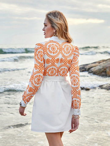 Embroidered & Patchwork Long Sleeve Dress