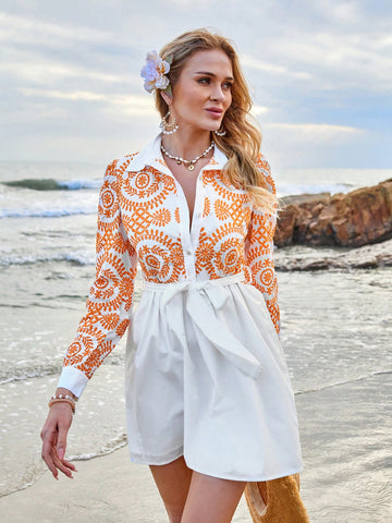 Embroidered & Patchwork Long Sleeve Dress