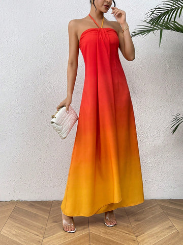 Fashionable Gradient Halter Neck Dress
