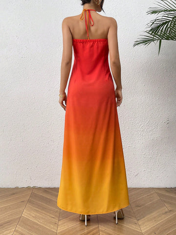 Fashionable Gradient Halter Neck Dress