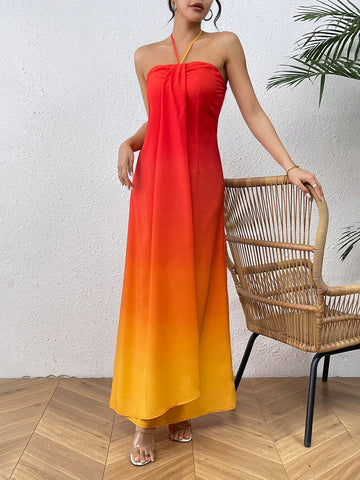 Fashionable Gradient Halter Neck Dress