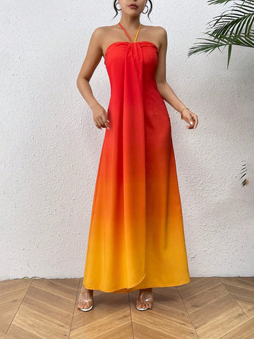 Fashionable Gradient Halter Neck Dress
