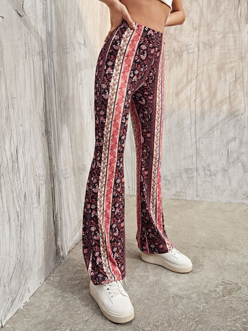 VCAY Floral High Waist Flared Leg Pants
