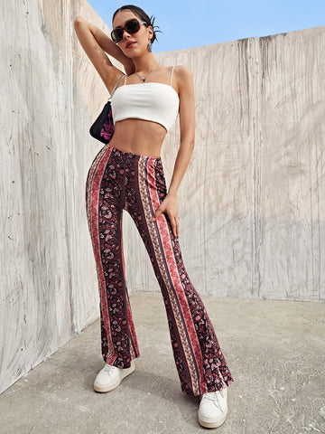 VCAY Floral High Waist Flared Leg Pants