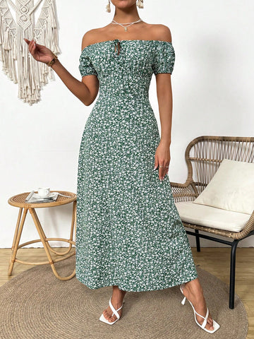 Floral Off Shoulder High Slit Dress