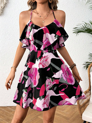 Floral Print Crisscross Open Back Sleeveless Dress