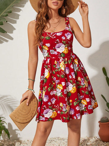Floral Print Flare Hem Dress