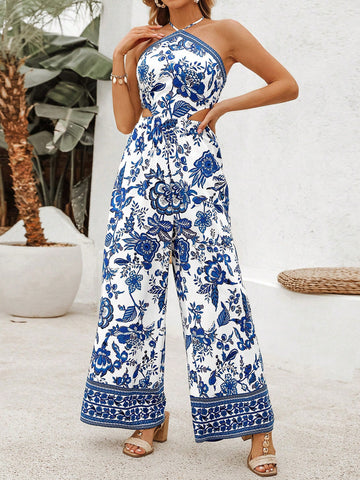 Floral Print Halterneck Jumpsuit