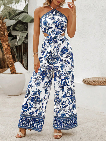 Floral Print Halterneck Jumpsuit